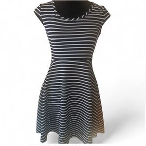 Pinc Navy and White Striped Mini Fit-and-Flare Dress